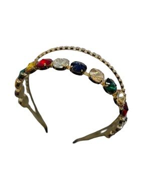 Multi-Color Gemstone Gold-Tone Double Band Headband FINAL PRICE DROP